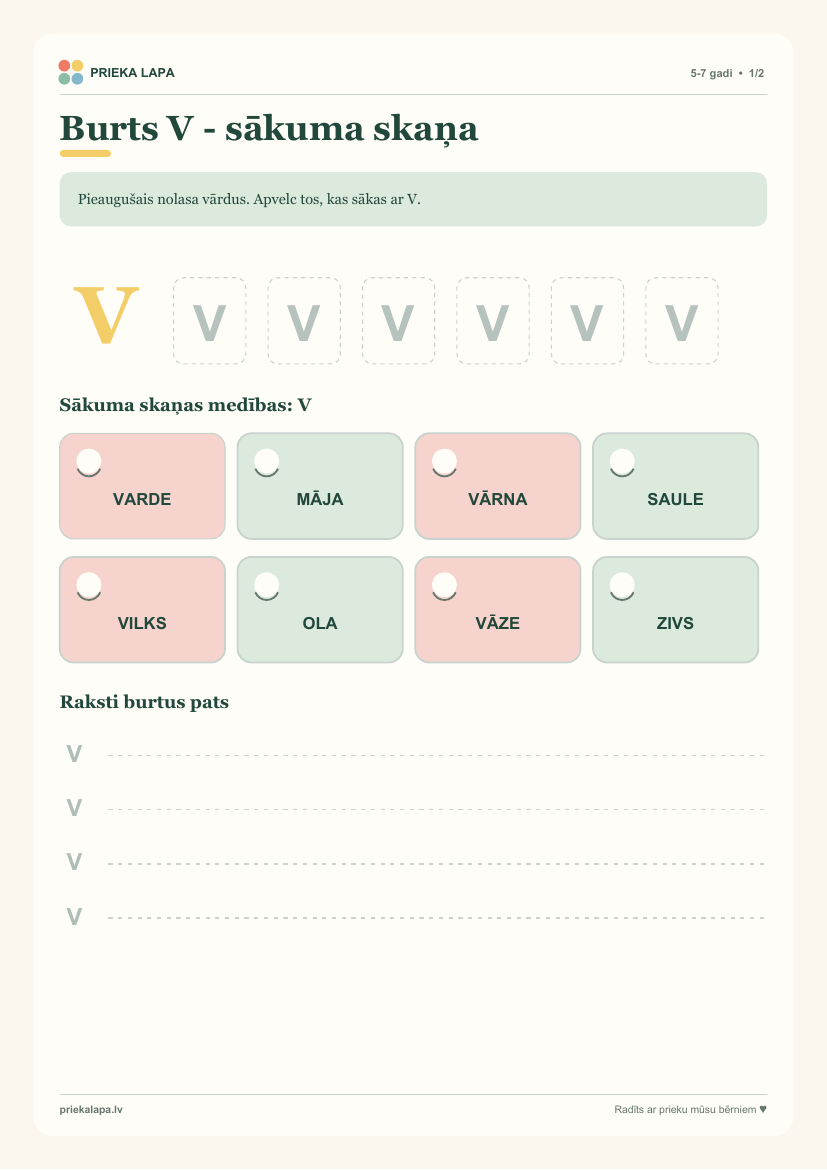 Burts V — sākuma skaņa materiāla pirmās lapas priekšskatījums